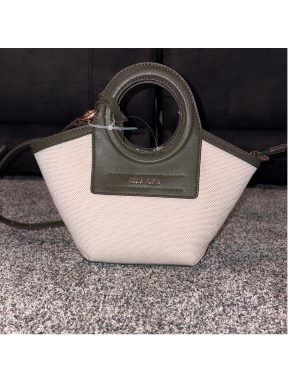 Anne Klein Canvas Satchel Olive and Cream